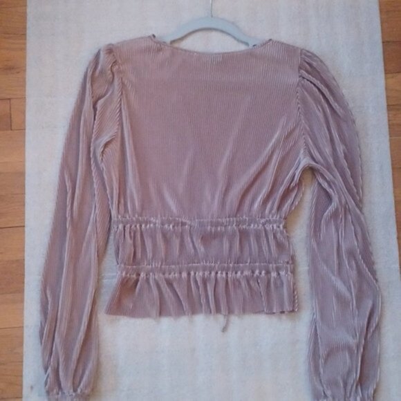 ZARA  Dark Champagne / Bronze Gold Pleated Blouse, M - Picture 3 of 8